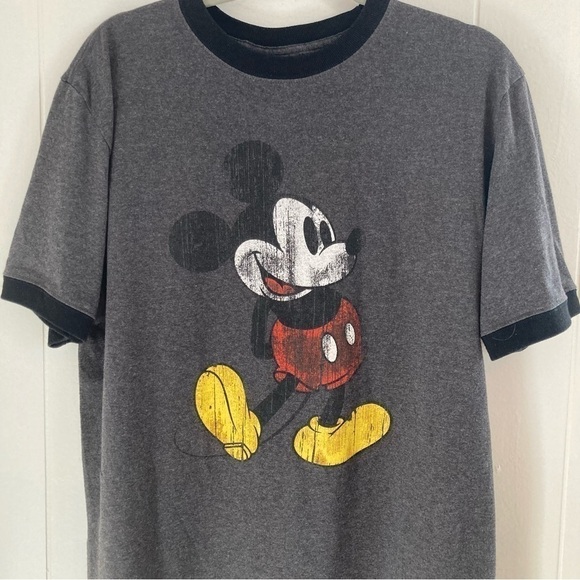 Disney Mens Mickey Mouse Distressed Graphic Wash Gray Shirt Med - Picture 2 of 6